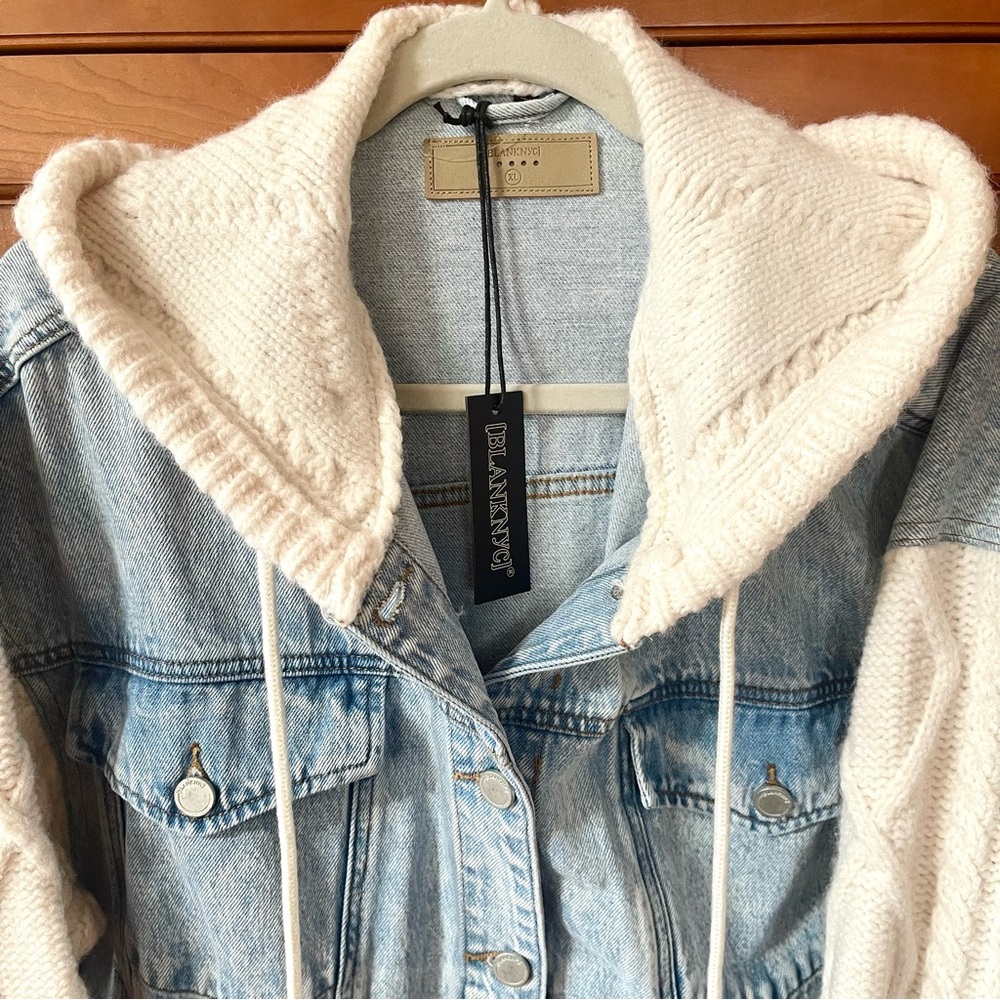 Blank NYC Mixed Denim & Knitted Hooded Jacket Size XL - Picture 7 of 10
